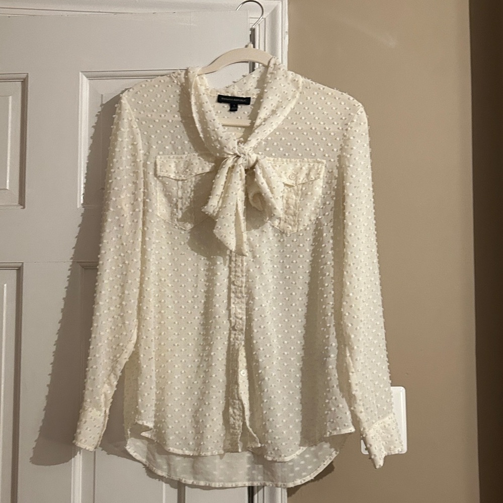 Banana Republic Sheer Swiss Dot Tie Up Blouse